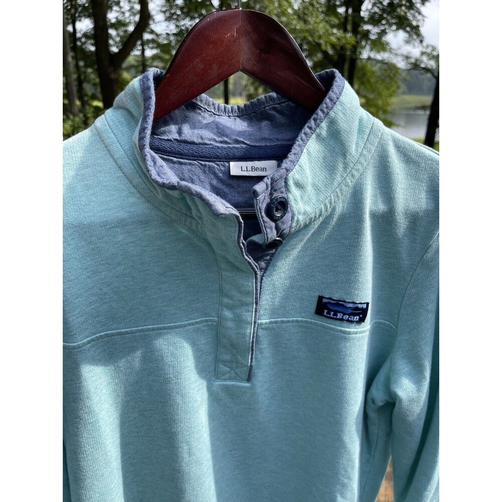 LL Bean Rugby Henley Pullover Soft Green 100% Cotton 501541 Ladies Medium Reg